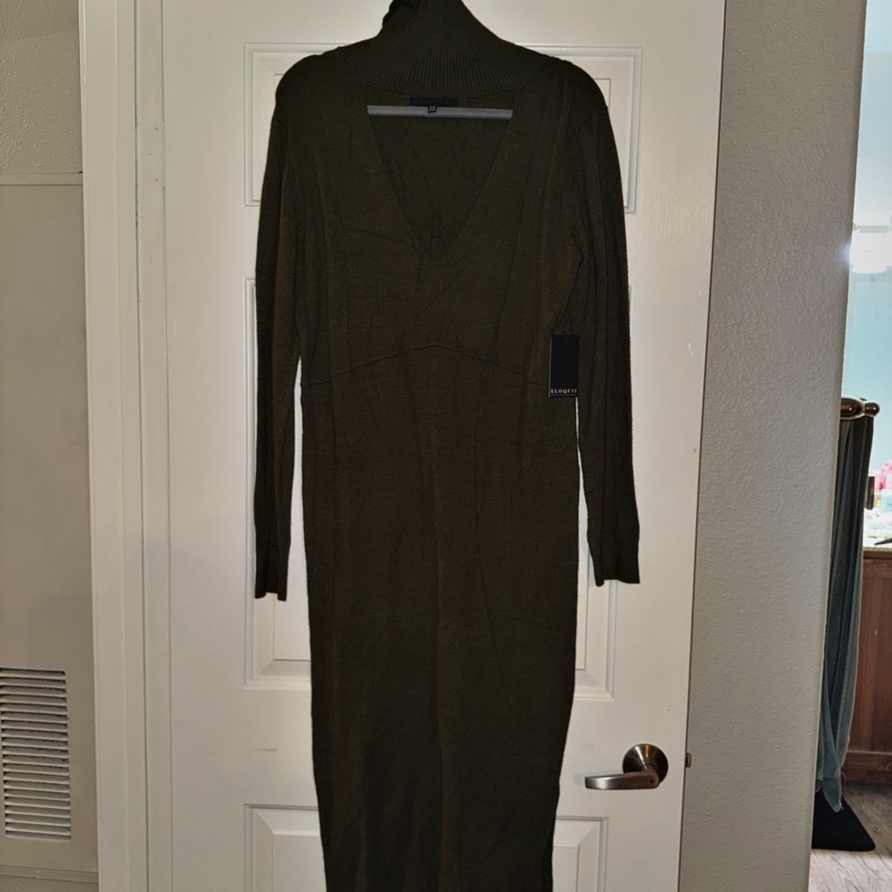 Eloquii Deep Green Long Sleeve Dress